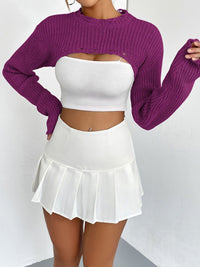 Thumbnail for Distressed Long Sleeve Cropped Sweater