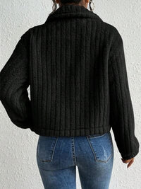 Thumbnail for Fuzzy Button Up Collared Neck Jacket