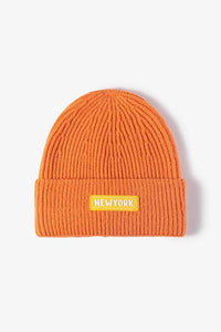 Thumbnail for NEWYORK Patch Rib-Knit Cuffed Beanie