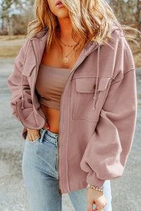 Thumbnail for Zip-Up Drawstring Hooded Jacket