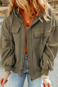 Thumbnail for Zip-Up Drawstring Hooded Jacket