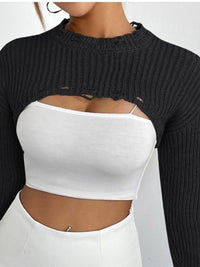 Thumbnail for Distressed Long Sleeve Cropped Sweater