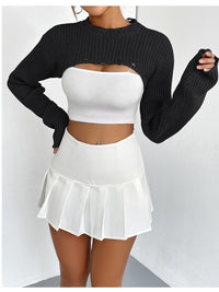 Thumbnail for Distressed Long Sleeve Cropped Sweater