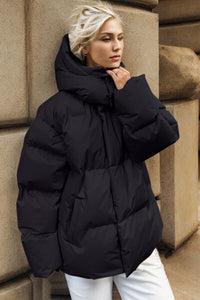 Thumbnail for Pocketed Zip Up Hooded Puffer Jacket