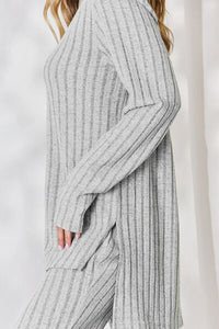 Thumbnail for Basic Bae Full Size Ribbed High-Low Top and Wide Leg Pants Set