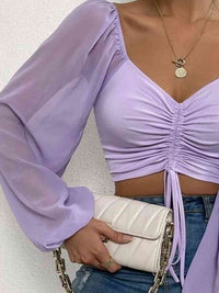 Thumbnail for Drawstring Sweetheart Neck Cropped Top