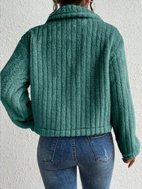 Thumbnail for Fuzzy Button Up Collared Neck Jacket