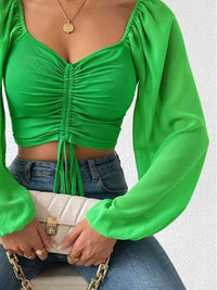 Thumbnail for Drawstring Sweetheart Neck Cropped Top