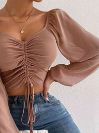 Thumbnail for Drawstring Sweetheart Neck Cropped Top