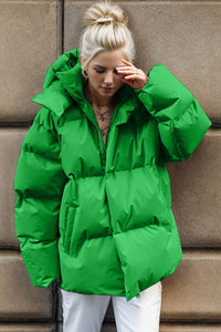 Thumbnail for Pocketed Zip Up Hooded Puffer Jacket