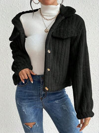 Thumbnail for Fuzzy Button Up Collared Neck Jacket