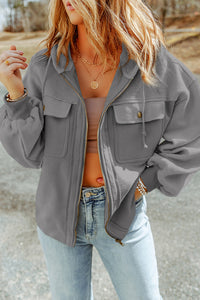 Thumbnail for Zip-Up Drawstring Hooded Jacket