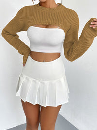Thumbnail for Distressed Long Sleeve Cropped Sweater