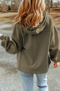 Thumbnail for Zip-Up Drawstring Hooded Jacket