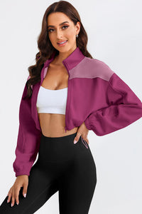 Thumbnail for Contrast Drawstring Zip Up Jacket
