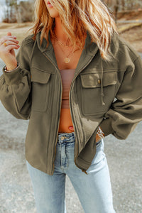 Thumbnail for Zip-Up Drawstring Hooded Jacket