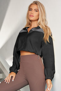Thumbnail for Contrast Drawstring Zip Up Jacket