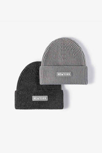 Thumbnail for NEWYORK Patch Rib-Knit Cuffed Beanie