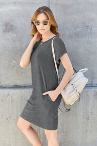 Thumbnail for Basic Bae Full Size Round Neck Short Sleeve Dress with Pockets