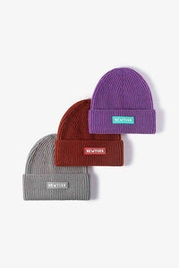 Thumbnail for NEWYORK Patch Rib-Knit Cuffed Beanie