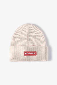 Thumbnail for NEWYORK Patch Rib-Knit Cuffed Beanie