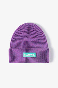 Thumbnail for NEWYORK Patch Rib-Knit Cuffed Beanie