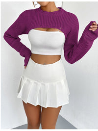 Thumbnail for Distressed Long Sleeve Cropped Sweater