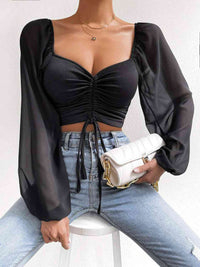 Thumbnail for Drawstring Sweetheart Neck Cropped Top