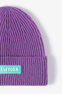 Thumbnail for NEWYORK Patch Rib-Knit Cuffed Beanie