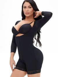 Thumbnail for Full Size Zip Up Lace Detail Long Sleeve Shapewear