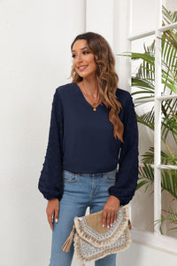 Thumbnail for Swiss Dot Balloon Sleeve Blouse