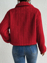Thumbnail for Fuzzy Button Up Collared Neck Jacket