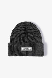 Thumbnail for NEWYORK Patch Rib-Knit Cuffed Beanie