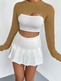 Thumbnail for Distressed Long Sleeve Cropped Sweater