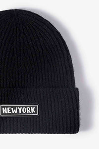 Thumbnail for NEWYORK Patch Rib-Knit Cuffed Beanie