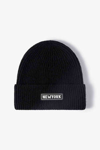 Thumbnail for NEWYORK Patch Rib-Knit Cuffed Beanie