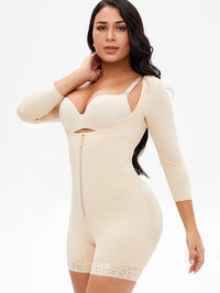 Thumbnail for Full Size Zip Up Lace Detail Long Sleeve Shapewear