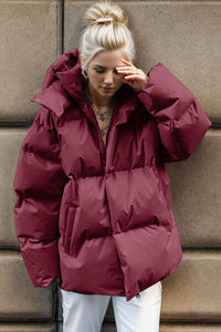 Thumbnail for Pocketed Zip Up Hooded Puffer Jacket