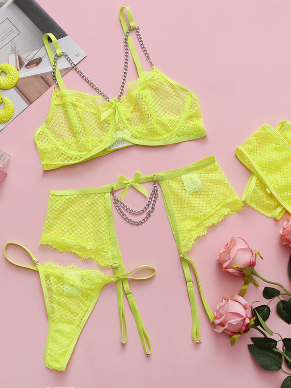 Women's Chain Lace Mesh Lingerie Set