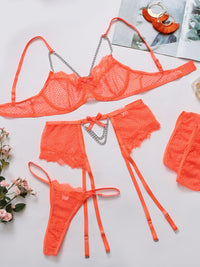 Thumbnail for Women's Chain Lace Mesh Lingerie Set