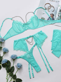 Thumbnail for Women's Chain Lace Mesh Lingerie Set