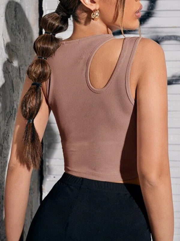 Women's Knitted Hollow Asymmetric Cropped Tank