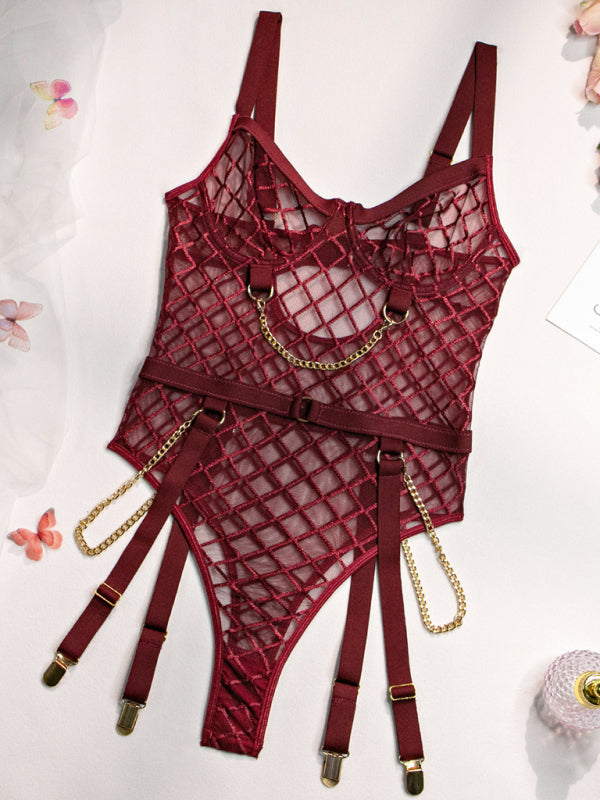 Hollow Mesh Lingerie Bodysuit