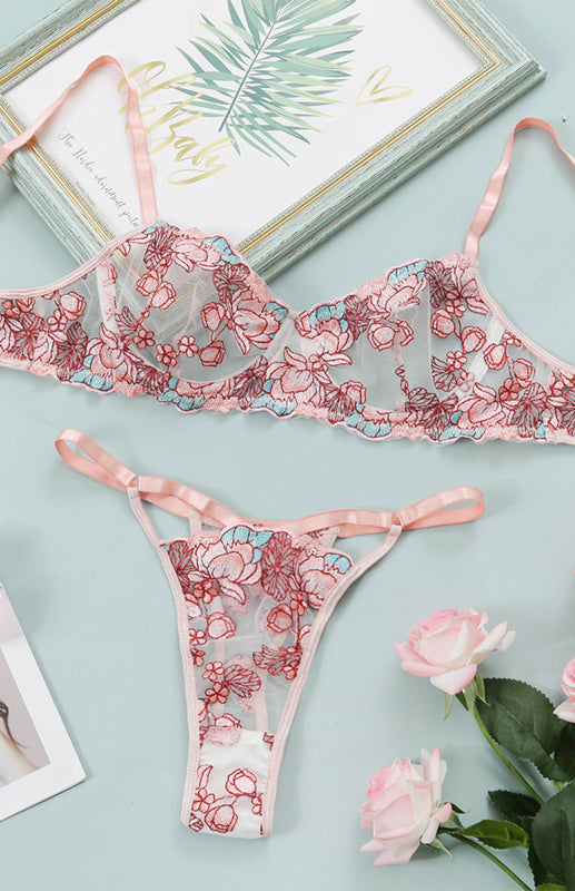 Floral Embroidered Lingerie Set
