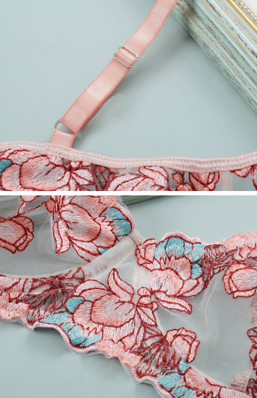 Floral Embroidered Lingerie Set