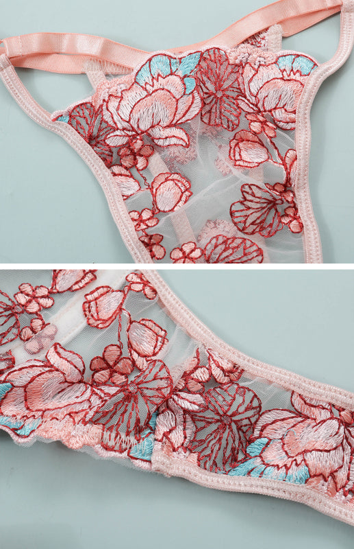 Floral Embroidered Lingerie Set