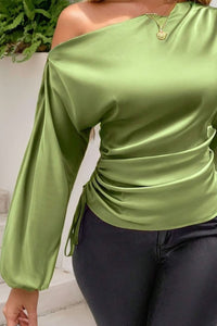 Thumbnail for Drawstring One Shoulder Long Sleeve Blouse