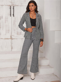 Thumbnail for Checkered Blazer & Slit Pants Set