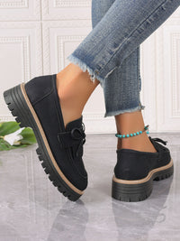 Thumbnail for PU Leather Bow Platform Loafers