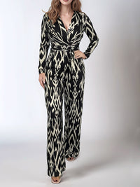 Thumbnail for Full Size Leopard Tie Waist Long Sleeve Jumpsuit Plus Size